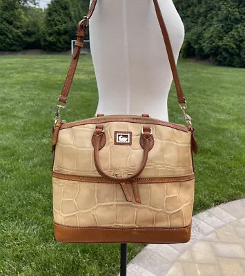 DOONEY & BOURKE Large Embossed Brown Leather Satchel Shoulder Purse Hand Bag • $164