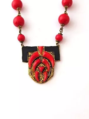 Vintage Czech Glass Necklace With Enamel 1920's Vintage Jewelry • $329