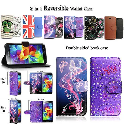 Reversible Case For IPhone 5 SE 5c 6 6s Leather Flip Wallet Magnetic Phone Cover • £2.99