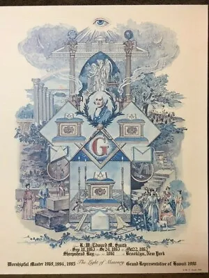 THE LIGHT OF MASONRY 1963 Print Certificate Masonic Graphic Copyright 1984 • $15