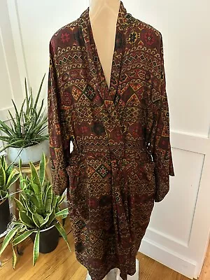 ADDICTION 100% SILK Men’s Robe VTG 3/4 Slv Smoking Jacket Geometric Print OS • $45.99