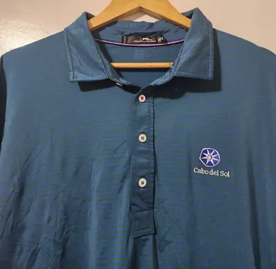 Ralph Lauren RLX Mens XXL Blue Green Striped Cabo Del Sol Mexico Club Embroidery • $24.88