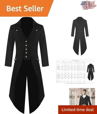 Vintage Black Steampunk Tailcoat Jacket - Gothic Victorian Long Coat For Men • $71.99