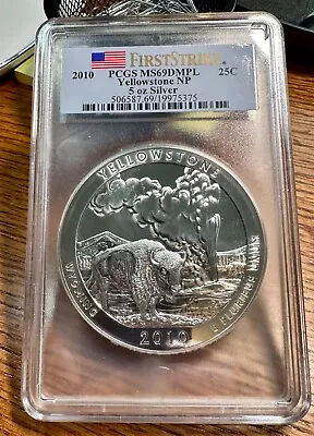 2010 YELLOWSTONE NP ATB 5 OZ. SILVER 25c PCGS MS69DMPL FIRST STRIKE • $479.95