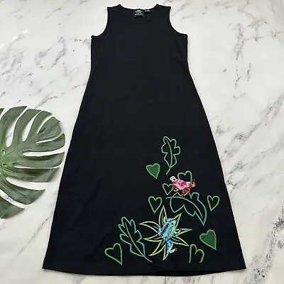 Michael Simon Womens Maxi Dress Size M Black Embroidered Frogs Sequins Tank • $29.59