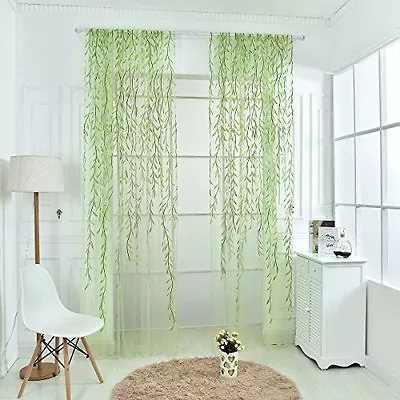 Willow Twigs Voile Sheer Door Window Curtain Drape Green Wall Decor  • $11.99