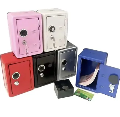 Mini Metal Coin Bank Locker With Keys Kid Money Saving Piggy Bank Safe Box • £16.99