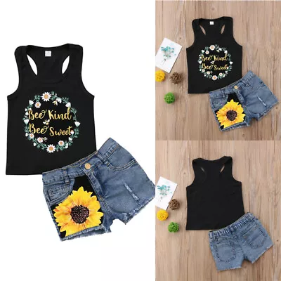 2PCS Toddler Kids Baby Girls Outfits Sleeveless T-shirt Tops+Shorts  Clothes Set • $27.49