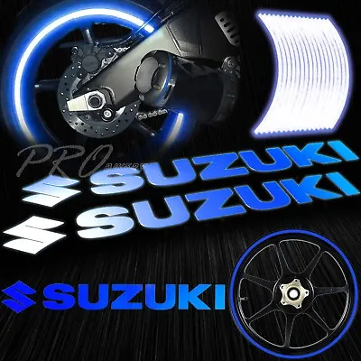 8  Reflective Logo Decal+16 17 18  F+R Rim Tape/Wheel Stripe Sticker Suzuki Blue • $19.88