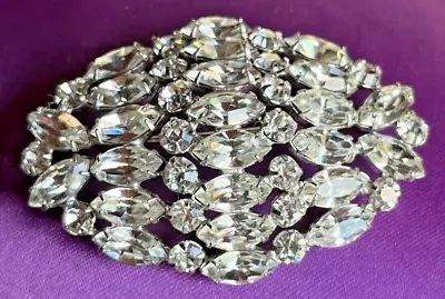 Vintage Kramer Of New York Art Deco Design Crystal Rhinestone Domed Brooch! • $49.99