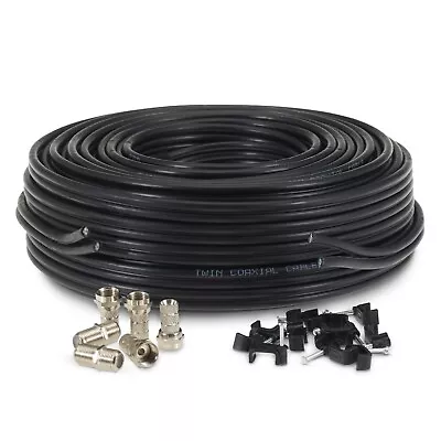 £7.46 • Buy 10m Black Twin Shotgun Coax Cable F Plugs & Couplers Fits Sky + HD Satellite