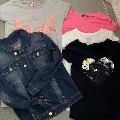 Girls Summer Bundle T Shirts/ Dress/ Denim Jacket Inc H&M Monsoon Age 9-10 Years • £5.99