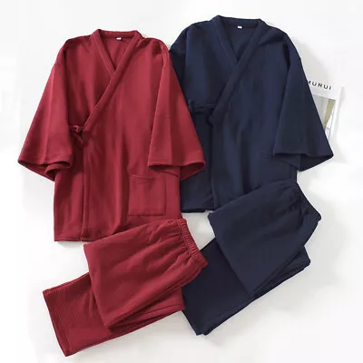 Japanese Men's Kimono Pajama Set Cotton Household Cotton Linen Two Piece Set • $45.05