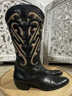 Vaneli Women’s Black Tan Leather Cowboy Boots Sz 6.5 Pull On Vero Cuoio Western • $49.99