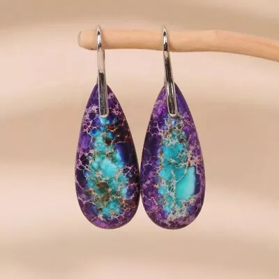 Purple Sea Sediment Jasper Women Healing Anxiety Relief Dangle Earrings Gifts • $11.80