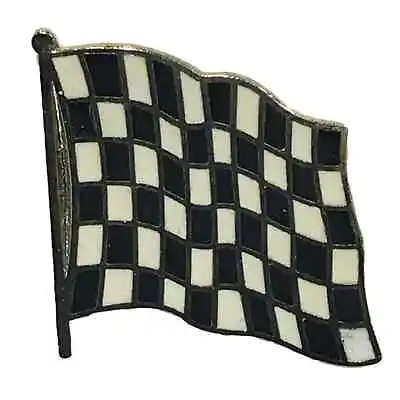 Black & White Checkered Sports Flag 3/4 Gold Plated Enamel Lapel Pin Badge • £6.99