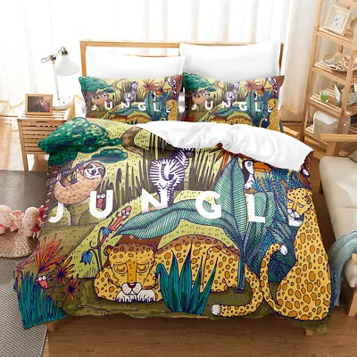 Jungle Animal Doona Duvet Cover Sloth Leopard Bedding Set Pilowcase Double • $64.56