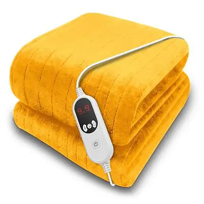 Luxurious Electric Heated Throw Soft Fleece Gold Over Blanket Double Single • £29.95
