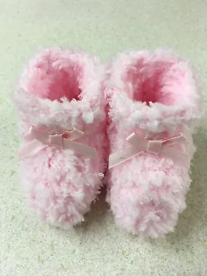Cute Fluffy Booties Hand Knitted To Fit Newborn Babies • £2.25