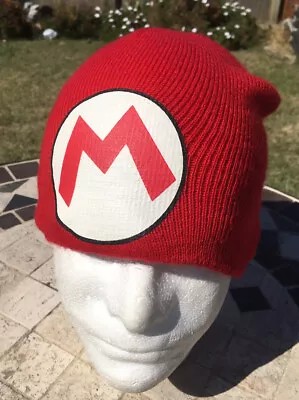 Vintage Super Mario Red Big M Logo  Beanie  Hat Cap Sock By Nintendo 2014 • $14.80