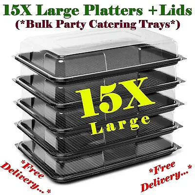 £35.99 • Buy 15X Large Plastic Catering Sandwich Platters Trays + Lids For Food Party Buffets