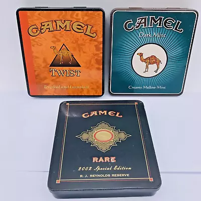 Camel Cigarette Tins 3 Vintage Metal Flip Lid Rare Twist Mint USA Germany Empty • $14