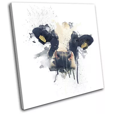 Cow Farm Paint Abstract Animals SINGLE CANVAS WALL ART Picture Print • £15.99