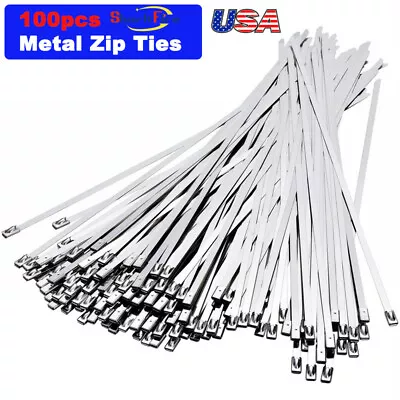 100pcs Stainless Steel Exhaust Wrap Multi-Purpose Locking Cable Metal Zip Ties • $21.12