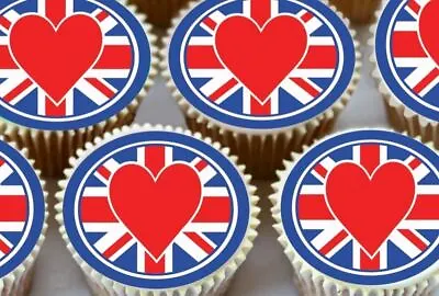 Union Jack Hearts Edible Cupcake Toppers Decorations  3871 • £2.99