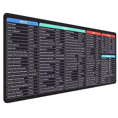 Large Gaming Mouse Pad Anti-Slip Desk Mat Mousepad With Excel Keyboard Shortcuts • $21.89