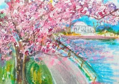 ACEO Original Painting WASHINGTON DC In SPRING Cherry Blossom TREES Kasheta ART • $12.99