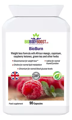 BioBurn-Weight Loss Formula-Glucomannan-Iodine-Choline-Chromium-90Vegan Caps-UK • £24.99