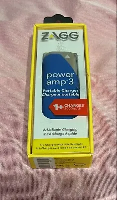 ZAGG Power Amp 3 Portable Battery/Charger/LED Flashlight 3000mAh BLUE/SILVER • $10.99