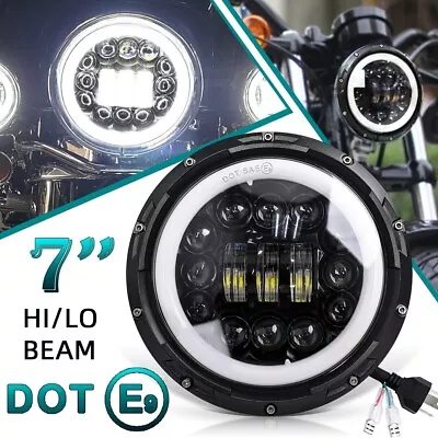 7 Inch 90W LED Projector Black Motorcycle Headlight Hi/Lo + DRL E-mark Approved • £23.99