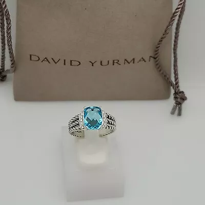 David Yurman Petite Wheaton Ring With Blue Topaz And Diamonds Size 7 • $190