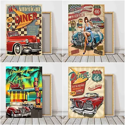 Car Route 66 Americana Canvas Pictures Pop Art Diner Wall Hangings • £24.99