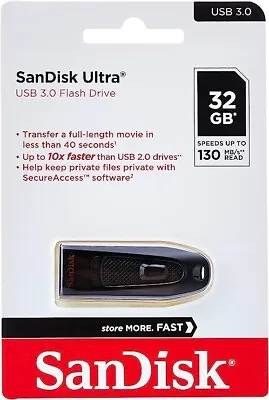 $9.70 • Buy SanDisk 32GB ULTRA USB 3.0 Flash Drive CZ48 Thumb Key Memory Stick 130MBs 32G AU
