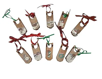 Miniature Hand Painted Wooden Sled  Christmas Ornaments Lot Of 10 Snowy Scenes  • $12.99