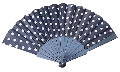 1x Unisex Black Polka Dots Spotted Plastic Hand Fan For Weddings Summer Foldable • £3.95