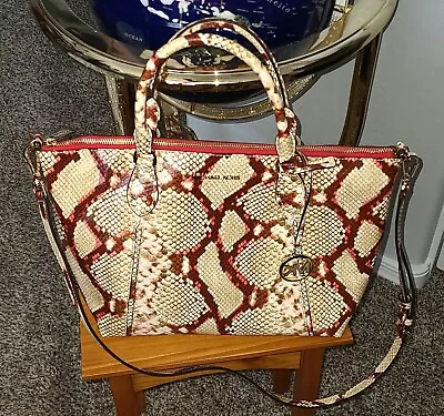 Michael Kors Lenox Large Python Embossed Leather Satchel Handbag • $175