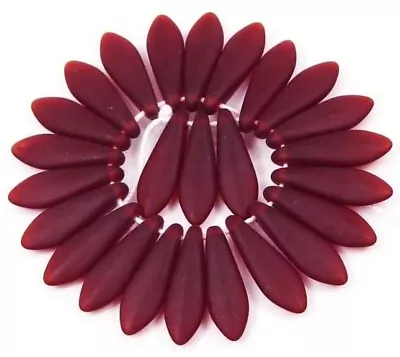 25 Czech Frosted Sea Glass Dagger Beads - Matte - Dark Red16x5mm • $4.50