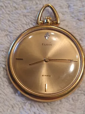 Vintage Elgin Quartz Gold Filled Pocket Watch Diamond Chip At Top Of Dial #12 • $1