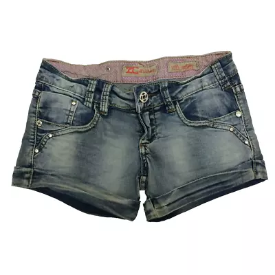 Z. Cavaricci Sz 24 Women Stretch Denim Short Shorts Rhinestone Bling • $14.99