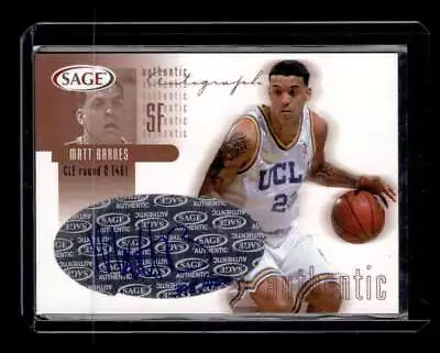 Matt Barnes 2002 Sage Authentic Autograph - Bronze #A3 Auto #/450 • $5.95