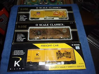 3 K-line 0 Scale Model Train  Boxcars K7610 K761-9013 K765-2111  New In Box • $49.95
