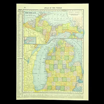 Vintage MICHIGAN Map Wall Art Decor State Original Antique Detroit Dated 1910 • $13.95