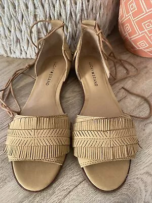 $22 • Buy Lucky Brand Womens Sandals Tan Leather Fringe Slip-On Flats Size 9 Brand New