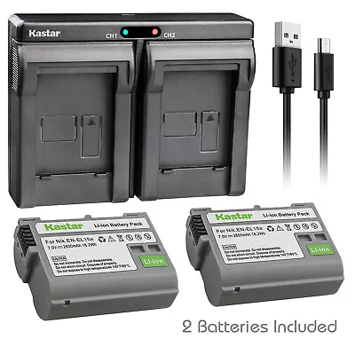 Kastar Battery + Charger For Nikon EN-EL15B D7100 D7000 D800 D810 D750 Z7 Z6 V1 • $25.99