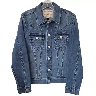 True Religion World Tour Jimmy SN Trucker Jacket Mens Small Denim Blue Jean • $44.77