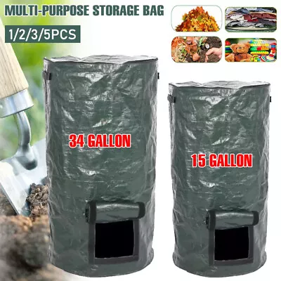 34 Gallon Heavy Duty Garden Waste Bags Reusable Gardening Leaf Compost Bin Bags • £11.99